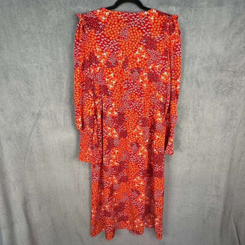 Never Fully Dressed Dress Womens 10 Orange Red Floral Long Sleeve Midi Chic Boho - Picture 9 of 15